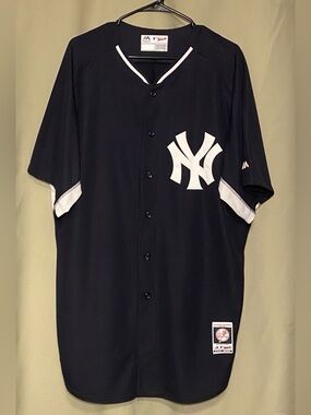 New York Yankees Majestic  Cool Base Navy Batting Practice Jersey Mens size 52